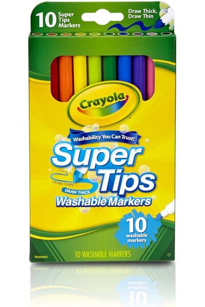 Crayola Super Tips Washable Markers, Broad Tip, Multicolor, 10 Count