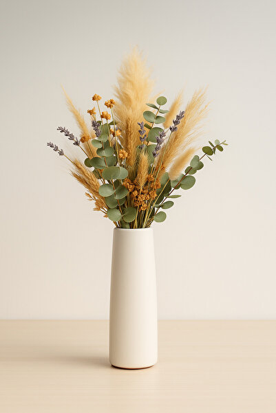 Lapida Home Decor Modern Uzun Taş Vazo – Bej (Kemik) Silindir Dekoratif Ev Aksesuarı | Dekoratif Ev Aksesuarı 25 Cm