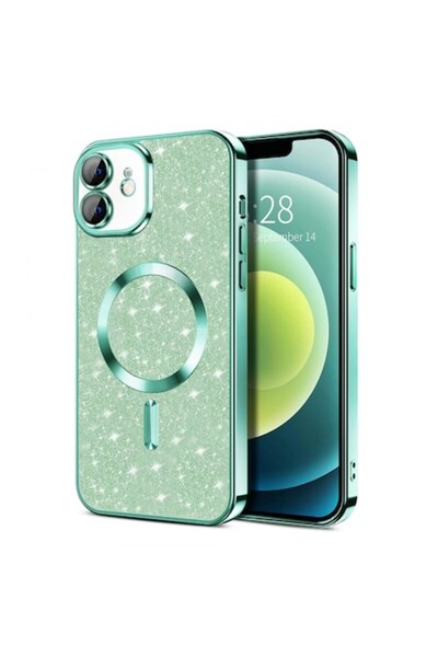 Stef's Cat Carcasă MagSafe pentru Apple iPhone 12, sclipici de lux, verde des...