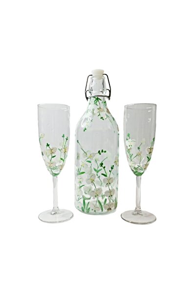 HANDDMADE طقم زجاجي مزخرف بالورود البيضاء مرسومة يدويا – أناقة تضيف لمسة فاخر...