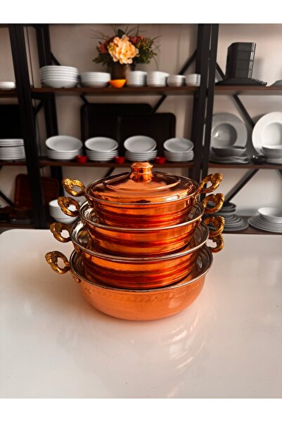 BARITCIOGLU Copper Pot Set with Lid, 4 Pieces