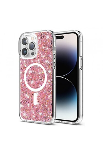 Stef's Cat Husă MagSafe pentru Apple iPhone 14 Pro, sclipici strălucitor, roz