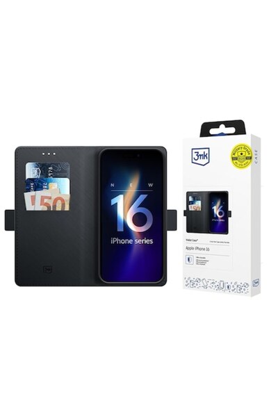 Stef's Cat Калъф-портфейл за iPhone 16 C22, найлон, черен