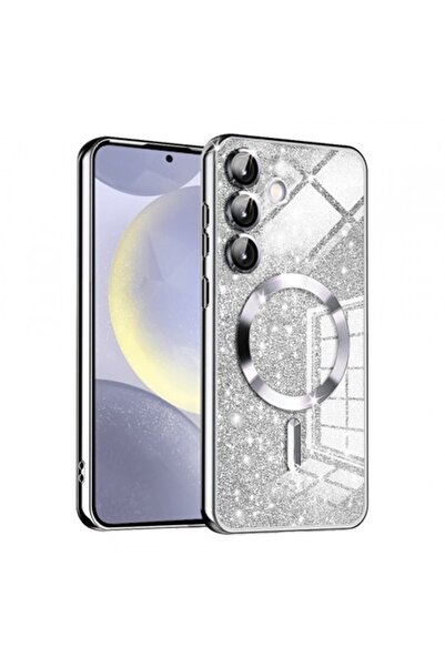 Stef's Cat Husă MagSafe pentru Samsung Galaxy S24 S921, sclipici de lux, argintie