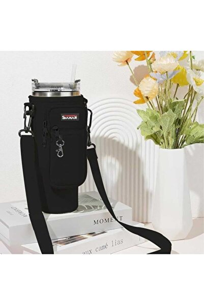 Samar Stanley 40 oz Tumbler Carrier Bag, Adjustable Shoulder Strap & Multiple Pockets, Smart Design | Luxury Black