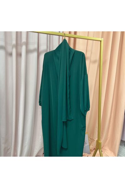 AZONEE Women's One-Piece Dress Elegant Breathable Long Sleeve Modest Robe (Size 2 Green)