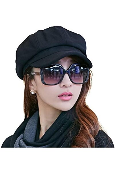 NALACAL Women's Baker Boy Newsboy Cap, Wool Blend, Black, One Size (56-58cm)