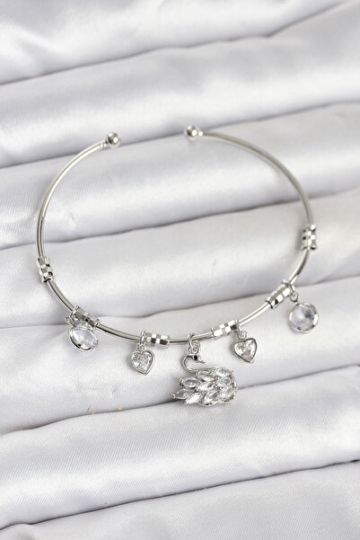 Epilons Swan Charmlı Silver Color Women's Bracelet - Tj-Bb8036 Zenvia-Tg4356