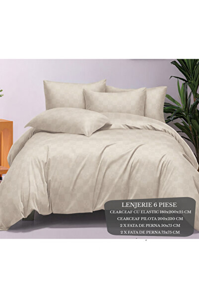 Patul Lenjerie de Pat Premium, Bumbac Finet , 6 Piese, Cearceaf cu elastic