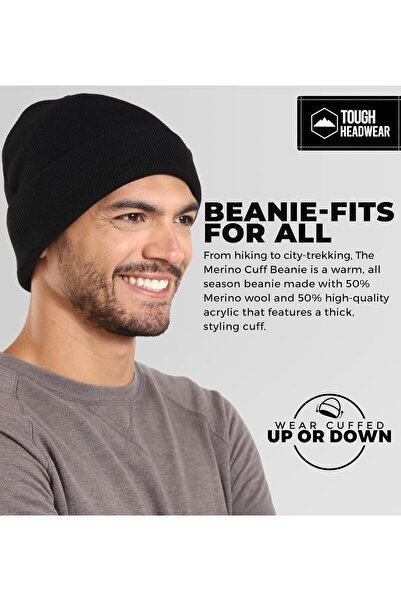 Generic Tough Headwear Winter Beanie Knit Hat - Merino Wool Ribbed Cap