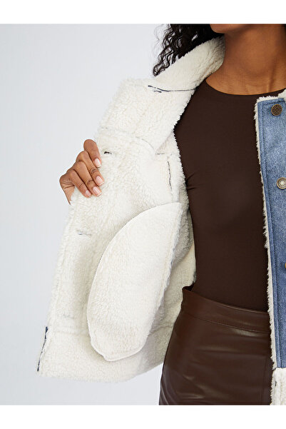 LC Waikiki Lcw Vision Blue Shirt Collar Women's Suede Coat W5Ce36Z8