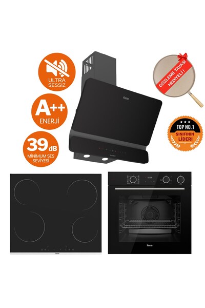 Ferre FryArt&Buharlı Omega Sessiz Davlumbaz Elektrikli Siyah Ank. Set (D080-SA + MS261 + XE64CS )