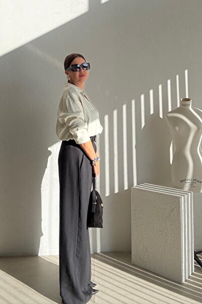 ELVAN TOLON Black Gold Buckle Belted Trousers