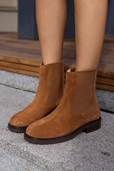 ANGELİNA JONES HELLA KADIN TABA GERCEK DERİ SÜET ARKA FERMUAR LASTIK DETAY BOT