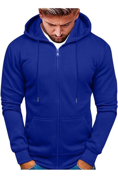 Generic Men’s Blue Zip-Up Hoodie with Front Pockets – Premium Casual Streetwear