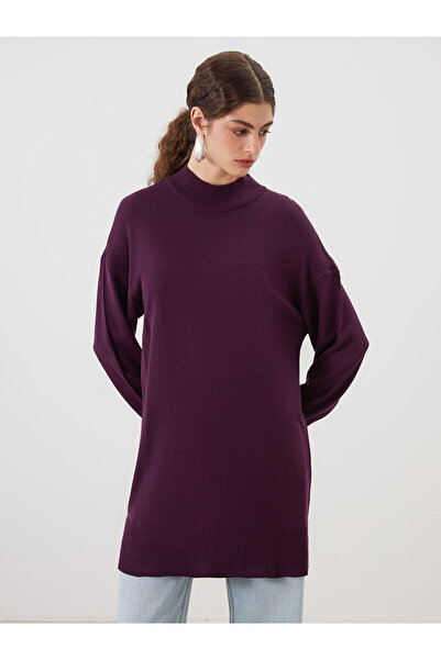 LC Waikiki LCW Modest Mor Dik Yaka Kadın Triko Tunik W5CV21Z8