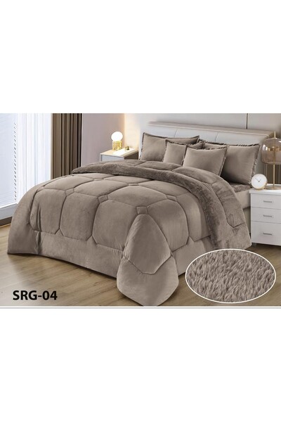 Moon Winter double bed sheet set, 6 pieces, filled with soft velvet with plain fur, double-sided, luxurious velvet material, quilt size 250*230