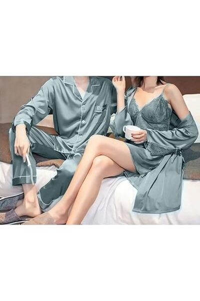 Margoun Silk Satin Couples Pajama Set, Sexy Nightdress Nightgown Robe MG07