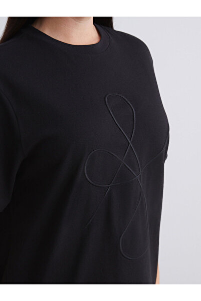 LC Waikiki Soulifeblack Plus Size Crew Neck Embroidered Women's T-Shirt