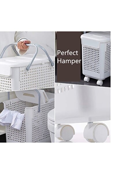 cc bin shihon Portable Bathroom and Laundry Storage and Organization Basket (2 Levels) with Easy-Move Wheels