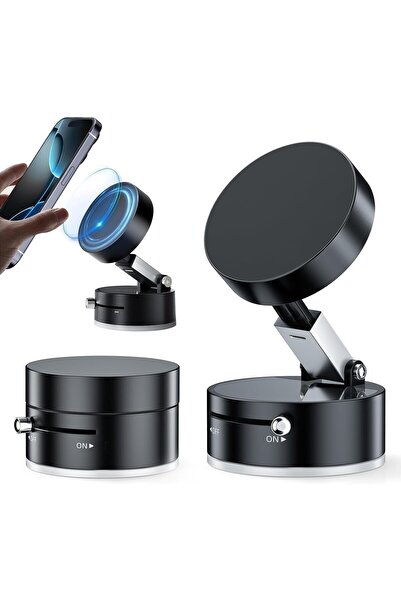 Generic Magnetic Car Phone Holder — 360° Foldable Suction Mount for Dashboard/Windshield (Black)