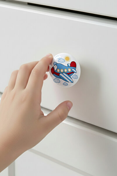 MegaVitrin 5 Pieces Porcelain Airplane Children's Room Furniture Handle Set - Cabinet and Drawer Handles