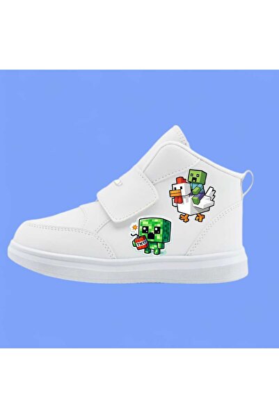 LİASSHOES Kare Kare Green Characters Printed White Band Child Transitional Boots