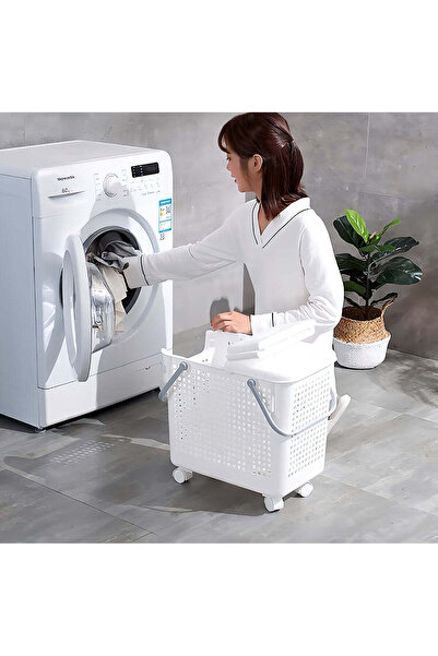 cc bin shihon Portable Bathroom and Laundry Storage and Organization Basket (3 Levels) with Easy-Move Wheels