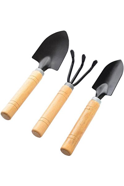 Generic 3-Piece Small Gardening Tool Set — Hand Trowel with Wooden Handle, Shovel & Cultivator for Succule