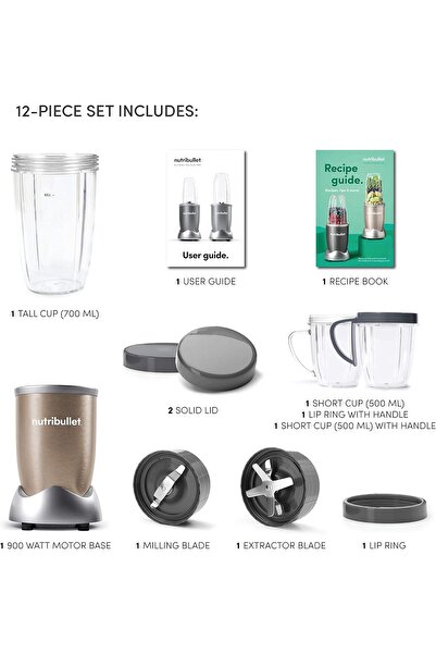 Nutribullet خلاط سطح الطاولة عالي السرعة متعدد الوظائف بقوة 900 واط، مكون من 9 قطع، مع مستخلص مغذيات، نحاسي
