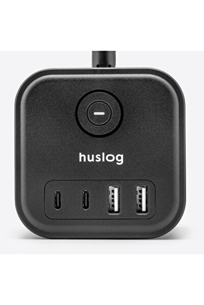 Huslog Power Cube Extension Cord, 3 Sockets, 4 USB, 1.4 m, Black