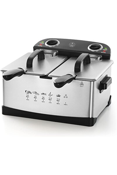 007 مقلاة زيت السيف E04201 مزدوجة الحوض سعة 2.5 لتر لكل حوض، 2400 واط