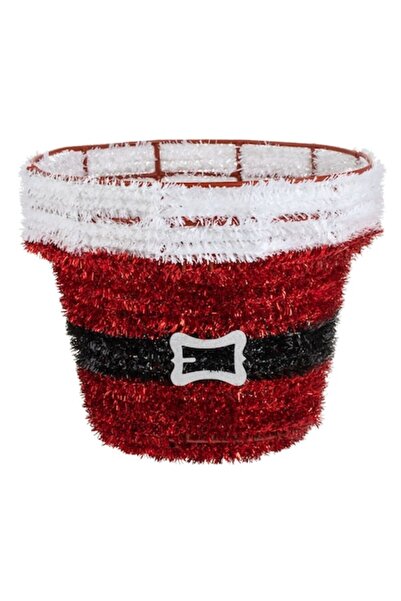 SHOPIENS Coș decorativ de Crăciun cu beteală roșie Moș Crăciun 3D 26x21cm