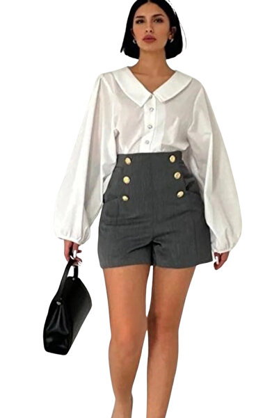 SİBELORAHOME Stylish Midi Shorts with Button Detail