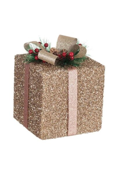 SHOPIENS Decorațiune de Crăciun, cadou, spumă cu panglică, bej auriu, conuri,...