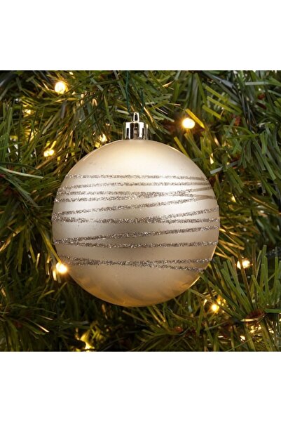 SHOPIENS Set globuri de Crăciun bej mate cu dungi strălucitoare 8cm - 6 buc
