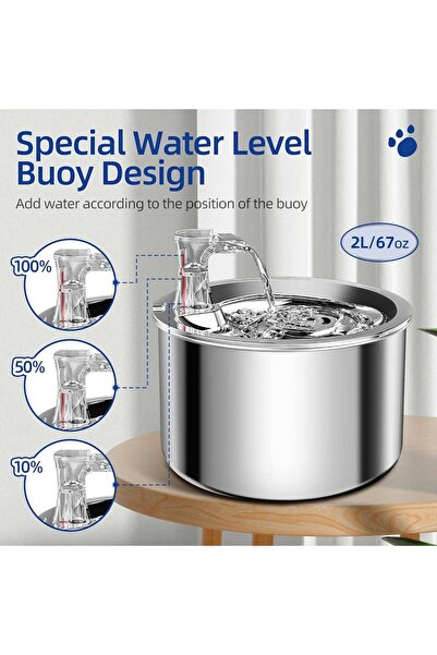 Primo Plus Pet Stainless Steel Automatic Water Fountain, 2L/67OZ