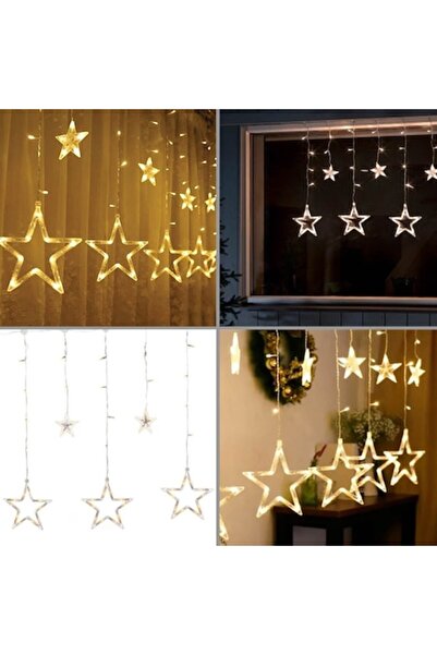 SHOPIENS Perdea luminoasă de Crăciun cu 107 becuri LED stea (mici și mari) 4,7 m - alb cald