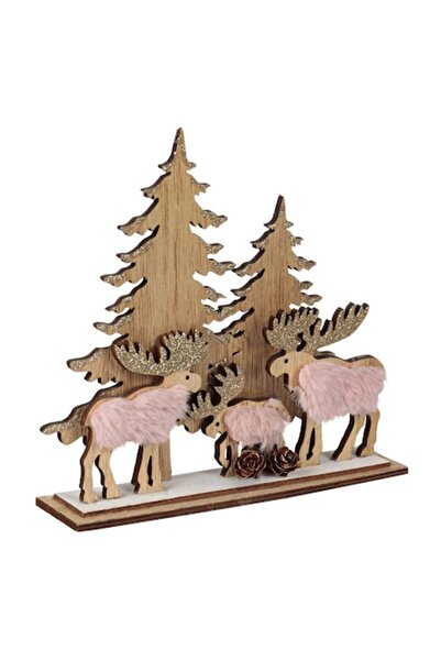 SHOPIENS Ornament de Crăciun din lemn cu reni și brazi, 19,5 cm