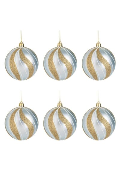 OEM Set globuri de Crăciun bej turcoaz cu sclipici ø8cm - 6 buc