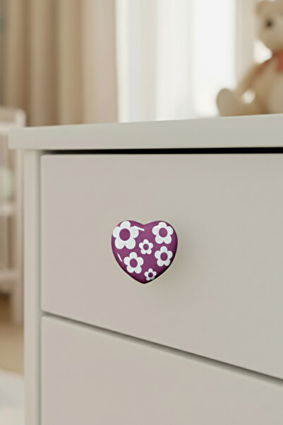 MegaVitrin 5 Pcs Porcelain Children's Room Purple Heart Furniture Handle Ceramic Drawer Cabinet Knob (55X45 mm)