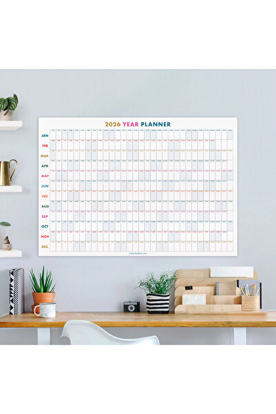 bi'aldım 2026 Yıllık Planlayıcı Duvar Takvimi, 2026 Yıllık Duvar Takvimi, Rengarenk Minimalist Tasarım