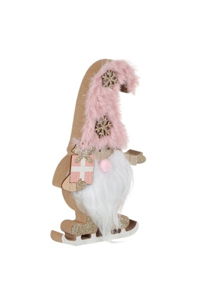 SHOPIENS Figurină decorativă de Crăciun, Moș Crăciun, din lemn, auriu roz, 17 cm