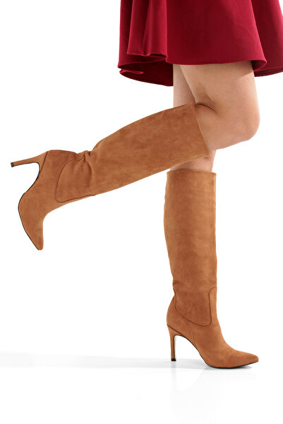 MİNNACE Cizme de damă, maro, piele întoarsă cu vârf ascuțit, toc subțire de 9...