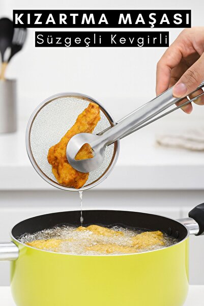 CasaPetra ملقط قلي وطهي مع مصفاة من الفولاذ المقاوم للصدأ