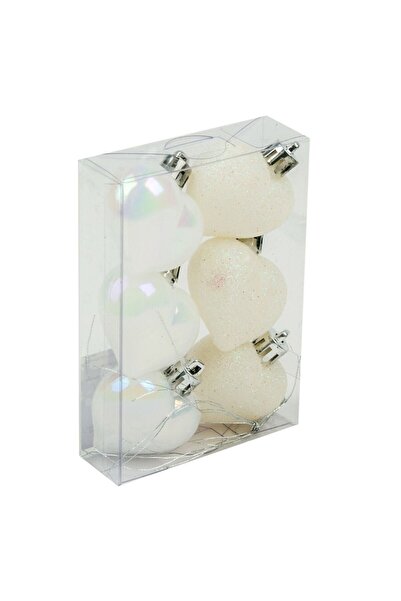 OEM Set of white heart Christmas ornaments, iridescent matte glitter, 5cm - 6 pcs