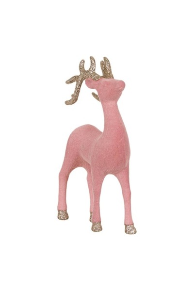 OEM Figurină decorativă de Crăciun din catifea roz cu sclipici bej, 22 cm
