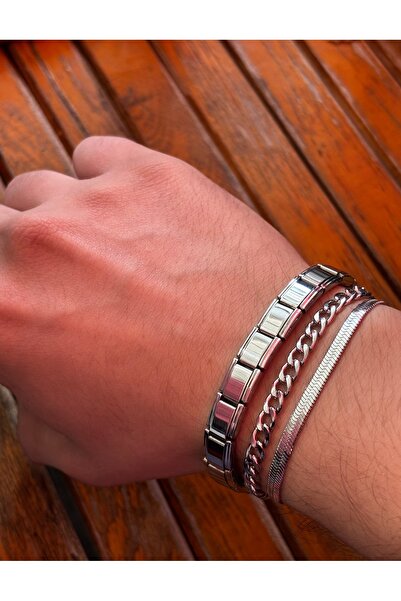 bijoux uniques سوار فولاذي للجنسين مكون من 3 قطع من مجموعة إيطالية فاخرة