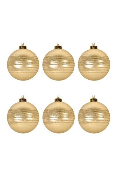 OEM Set globuri de Crăciun, auriu mat cu sclipici, 6 cm - 6 buc