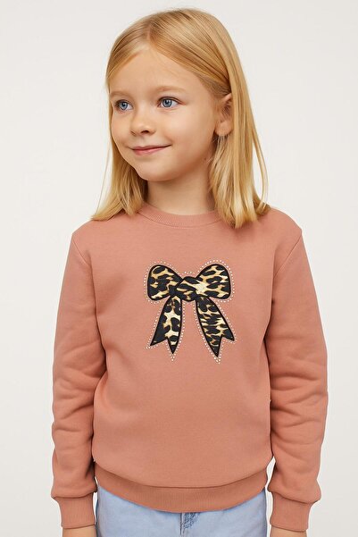 NOVERAM KİDS Kız Çocuk Leopar Desenli Fiyonklu Kışlık Sweatshirt